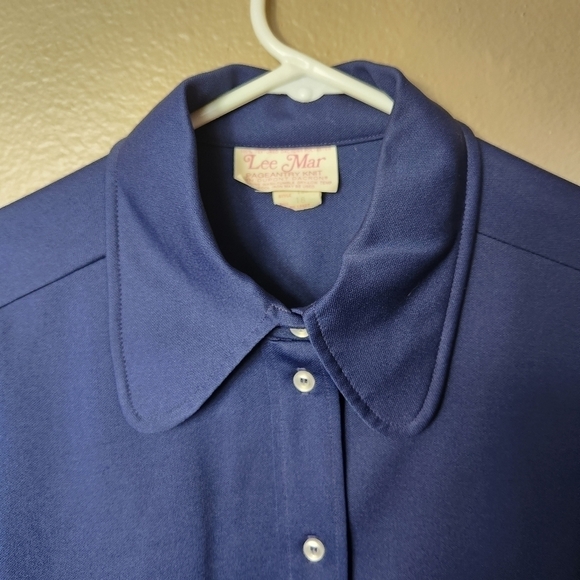Vintage Lee Mar Pageantry Knit Navy Long Sleeve Buttonfront Shirt-Size 18 - Picture 3 of 8